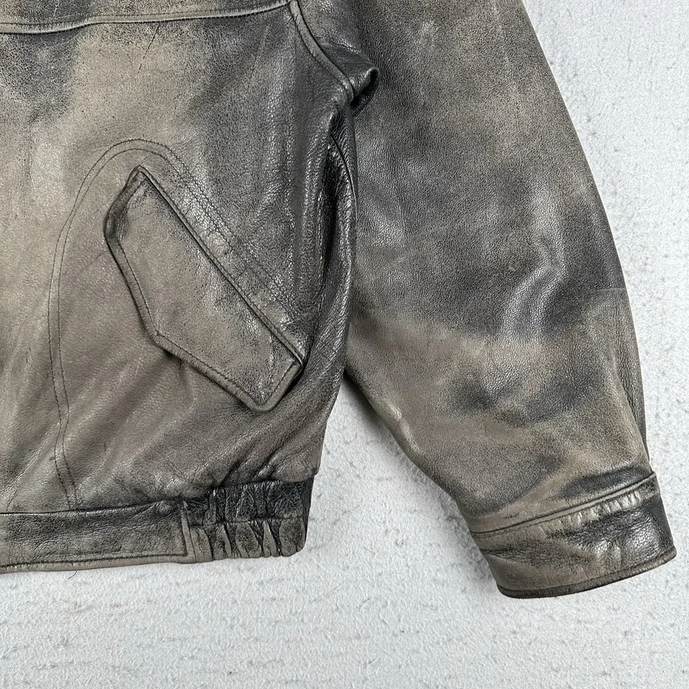 Eddie Bauer Legends Journeyman Bomber Jacket Men's Medium Black Leather Flight - Picture 2 of 16